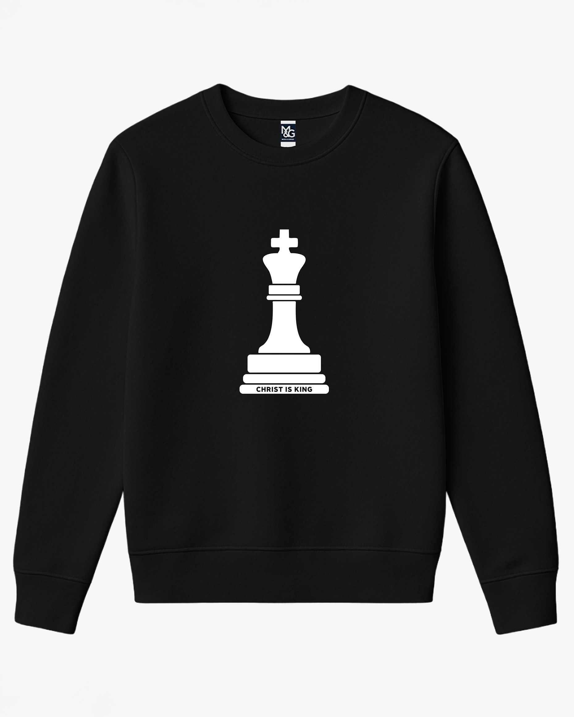 Christian sweatshirt in black – “Christ Is King” Graphic Hoodie Inspired by Revelation 19:16, Heavyweight Fleece