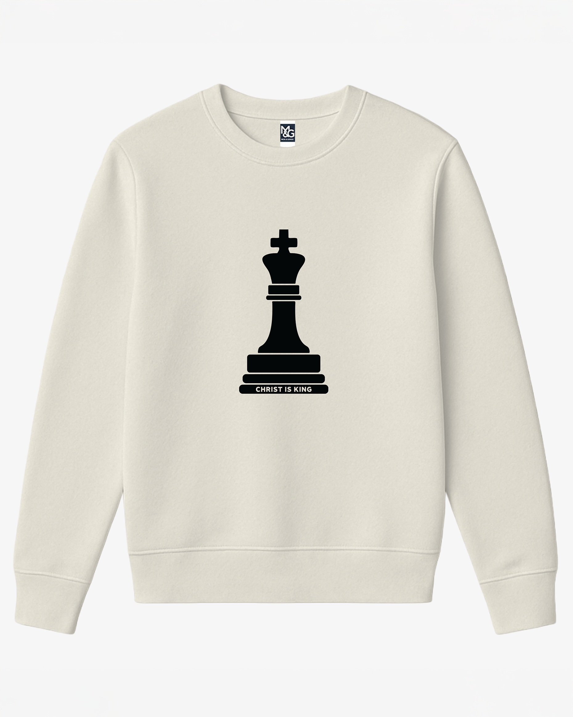 Christian sweatshirt in bone – “Christ Is King” Graphic Hoodie Inspired by Revelation 19:16, Heavyweight Fleece