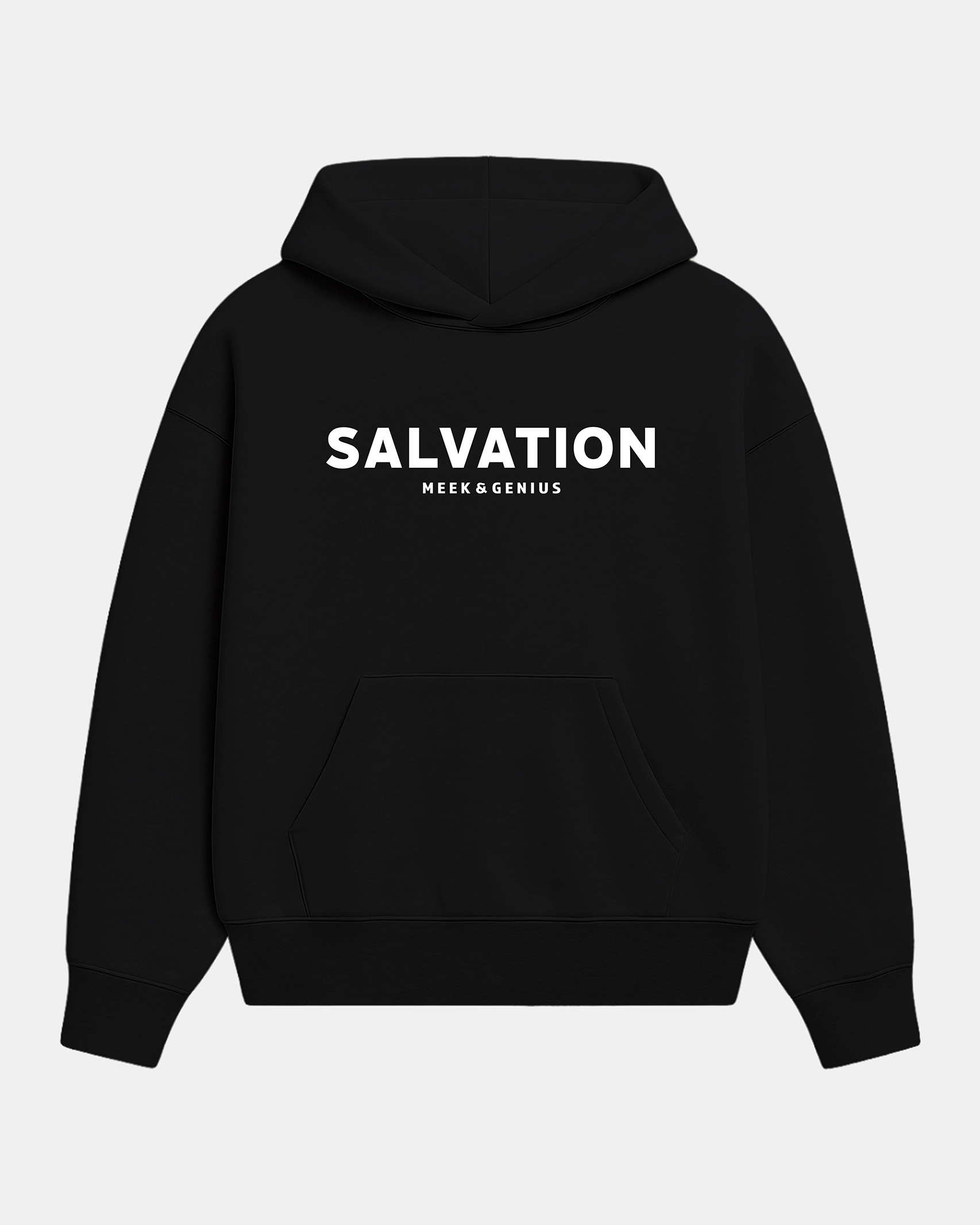 Faith-based Salvation hoodie in black inspired by Philippians 2:12–13, heavyweight fleece with minimalist design