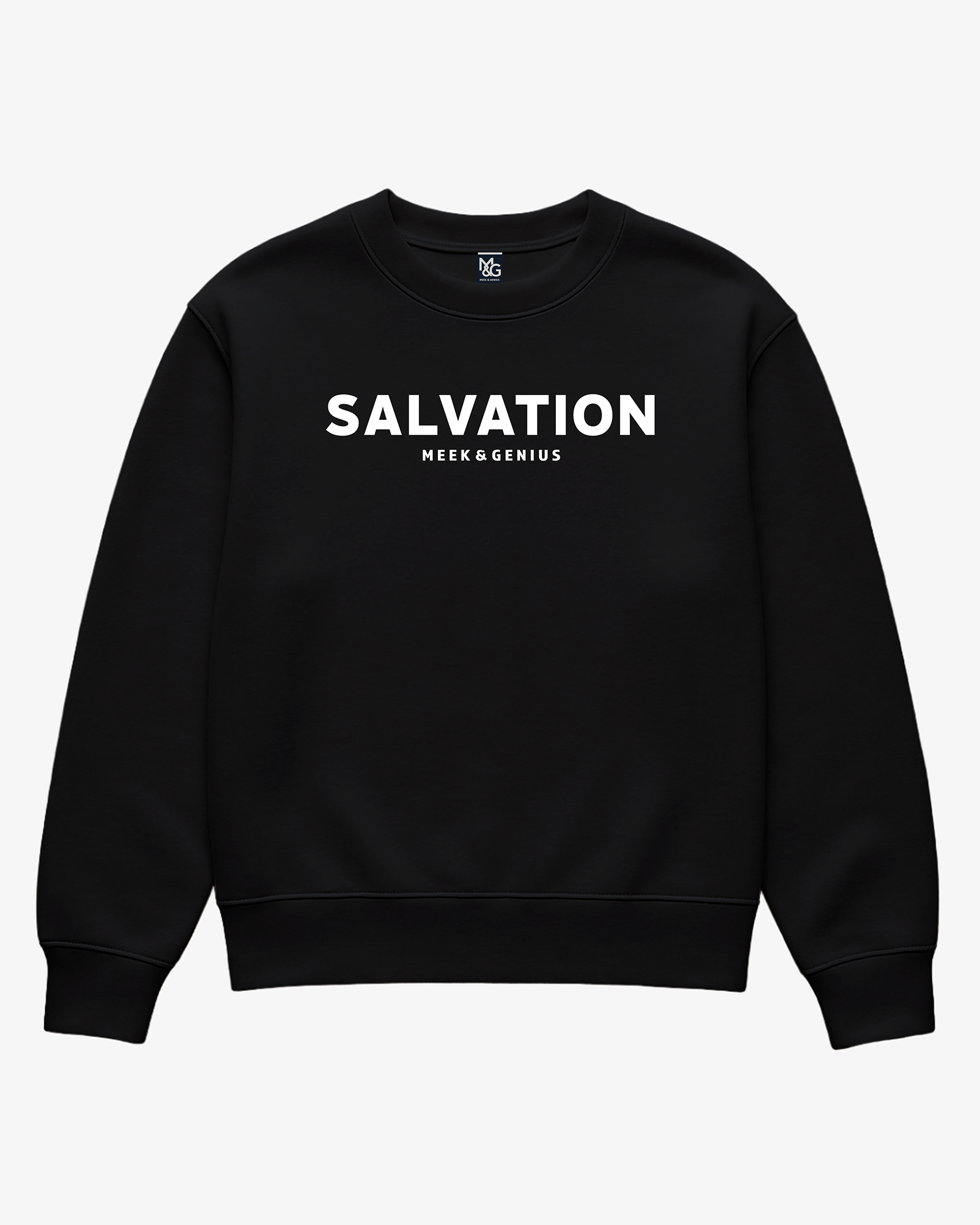 Faith-based Salvation sweatshirt in black inspired by Philippians 2:12–13, heavyweight fleece with minimalist design